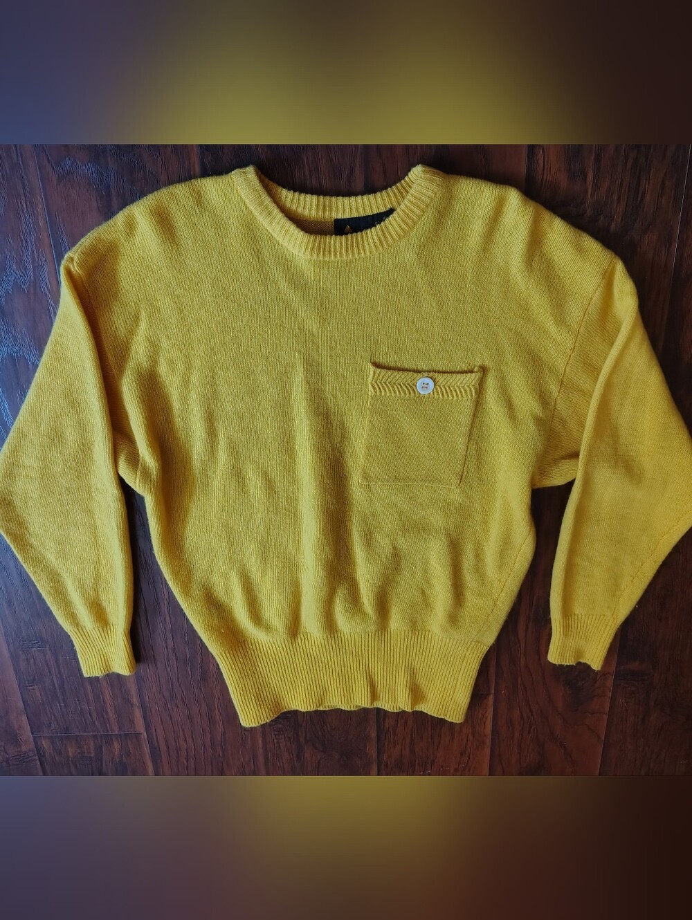 Vintage 80s Lizsport Yellow Crewneck wool Sweater with Pocket size M